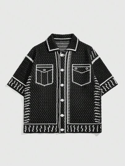 Prep Herren Sommer Lässig Kontrast Farbe Kurzarm Strick Top