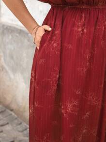 SHEIN Clasi Vestido vintage con estampado de colocación elegante talla grande, vestidos de madre de la novia, de verano, de moda para el verano - Rojo - Ver 4