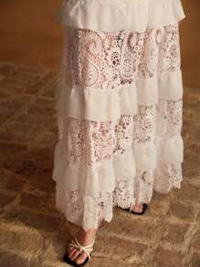 MOTF PREMIUM CONTRAST LACE TIERED LAYERED SKIRT - White - View 3