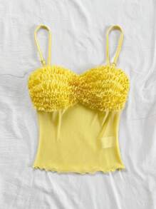 Soleia Women Chiffon Frill Trim Cami Yellow Top, Casual Everyday Versatile For Vacation, Daytime, Dating, Afternoon Tea, Beach, Road Trip, Suitable For All Seasons, Music Festivals, Boho Style - Yellow - View 3
