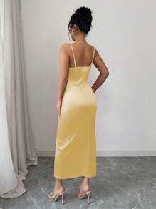 Elenzga Váy họa tiết hoa dây mảnh trơn màu cỡ chuẩn dành cho nữ - Rượu sâm banh - Xem 2