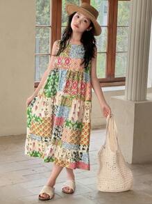 Dazy Kids Tween Girls Sleeveless Ditsy Floral Chiffon Dress, Summer Vacation - Multicolor - View 3