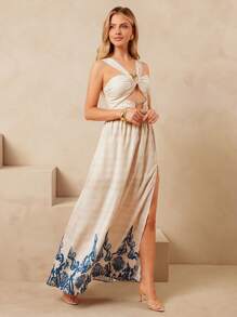 L'Amorae Vestido largo de verano con estampado, escote cortado y smock sin mangas, atuendo de Ibiza - Multicolor - Ver 3