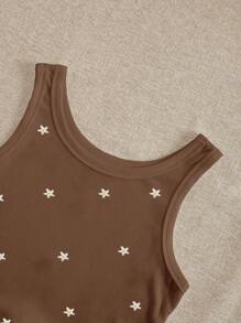 INAWLY Áo hai dây cổ tròn thêu hoa nhỏ xinh cho nữ - Cà phê nâu - Xem 3