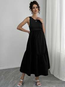 Momance Vestido de maternidad de unicolor, de tiras con espalda abierta, con dobladillo asimétrico largo sin mangas - Negro - Ver 6