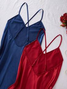 SilkySpell 双色女式交叉带缎面睡袍 - 彩色 - 查看 3