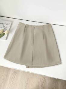 Franclia 毕业季休闲百搭吊带不规则下摆新款夏季卡其色纹理宽幅面料半身裙女士短裙女裙女士夏季服装夏季下装 - 卡其色 - 查看 2