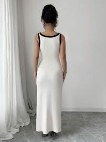 Chiquease French Elegant Waist-Gathered Ruffle Splice Backless Slit Bodycon Dress For Women - Apricot - View 2