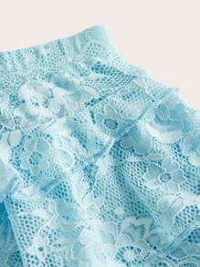 SHEIN ICON Vacation Chic Casual White Lace Ruffle Hem Mini Skirt With Safety Shorts, Anti-Exposure,Club Outfits Women Sexy - Baby Blue - View 3
