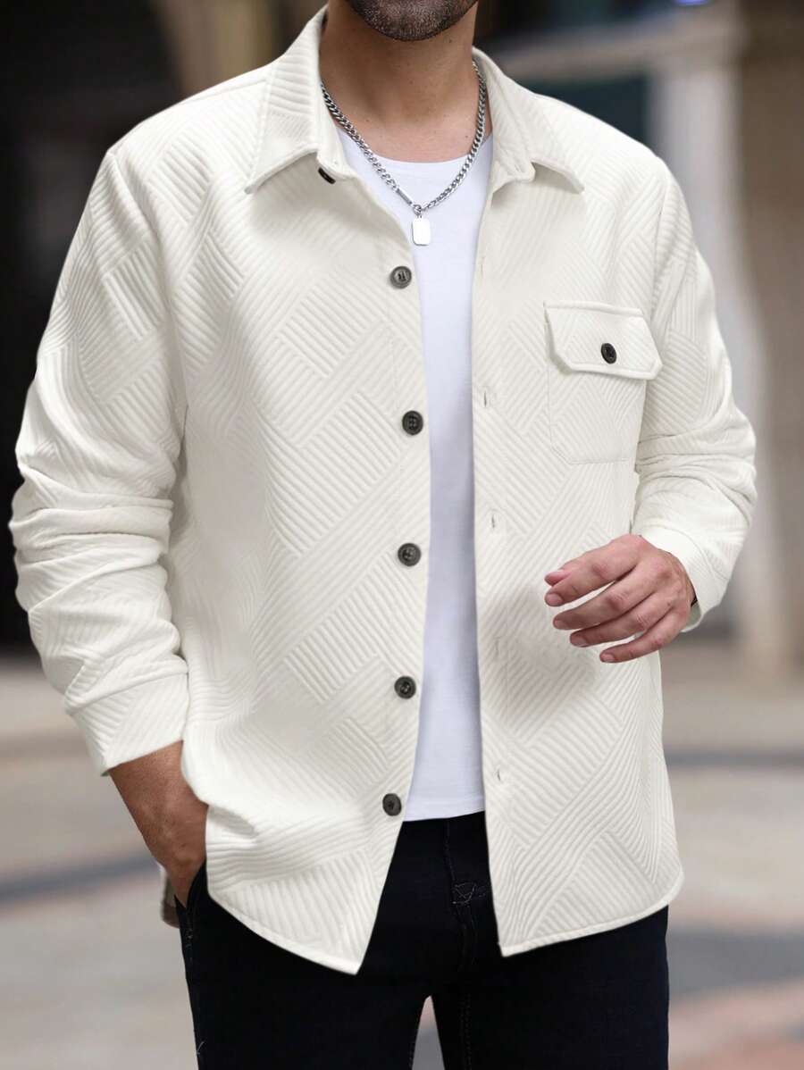 Manfinity Homme Men's Casual Solid Color Textured Button Pocket Jacket Casual Wear For Men, For Fall