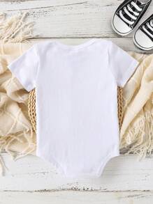 SHEIN Playful Pals Baby Boy Casual Simplistic Car & Letter Print Short Sleeve Bodysuit, Summer - White - View 2