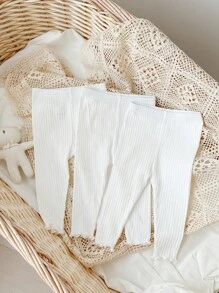 SHEIN 女婴纯色荷叶边下摆紧身裤 - 白色 - 查看 11