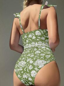 SHEIN Swim 1pc Vacation Beach Print Random One-Piece Swimsuit For Summer - Green - View 2