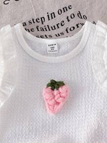 Conjunto de 2 piezas de top de tirantes con volantes de punto jacquard blanco y shorts con volantes rosas para niñas pequeñas, un look lindo y angelical para el verano - Rosa - Ver 6