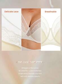 LUVLETTE 女士内衣休闲曲线透视全覆盖支撑透气钢圈性感无衬里白色蕾丝优雅网眼迷你文胸新娘内衣 - 米色 - 查看 5