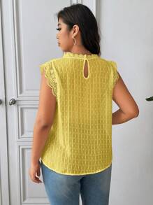 SHEIN Frenchy Plus Size Summer Casual Solid Color Lace Trim Blouse, Yellow Top - Yellow - View 7