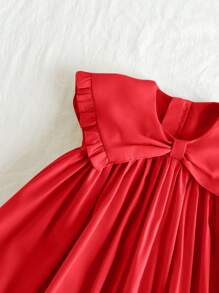 Loomiva Baby Girl Solid Color Ruffled Collar Sleeveless Waist Dress, Baby Girl - Red - View 4