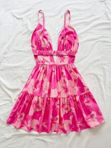 Soleia Vestido mini de mujer con estampado de limones de colores, estilo de vacaciones - Rosa - Ver 2