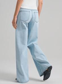 Ontre Women's Blue Jeans Low Waist Hollow Waist Wide-Leg Pants Future-Style Minimalist Jeans Summer Jeans - Light Wash - View 5