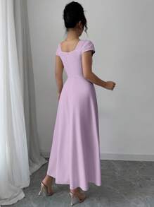 Modelyn Váy trơn màu thanh lịch cho nữ, mùa hè - Màu tím hoa cà - Xem 2
