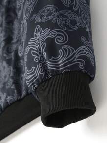 Manfinity Homme Men's Stand Collar All-Over Print Zip-Up Casual Jacket, Designer Jacket Men, Blue Jacket Men, Men's Printed Bomber Jacket - Black - View 4