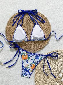 Swim Vcay Summer New Fruit Print Shell Trim Cute Women Bikini Swimsuit - Multicolor - View 2