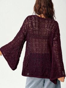 Bohemela Cardigan ampio donna a maniche a sbuffo lavorato a maglia forato tinta unita, ideale per le vacanze