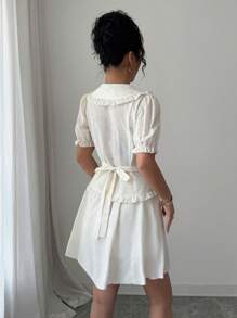 Elenzga 2 Stücke/Set einfarbige Bluse mit Knopfleiste und Kurzarmoberteil und Mini-Rock