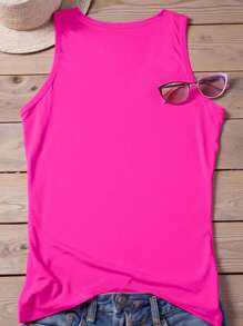 SHEIN CURVE+ Plus Size Simple Fashion Camisole And Tank Top Suit For Summer - Hot Pink - View 2