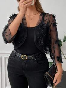 SHEIN Clasi Blusa in pizzo e rete ricamata taglie forti per donna