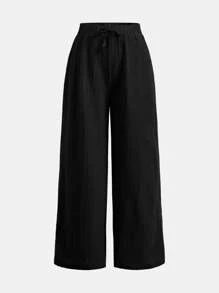 SHEIN Ensemble 2 pièces pour jeunes filles : pantalon large texturé et ample avec nœud papillon, style décontracté et festif