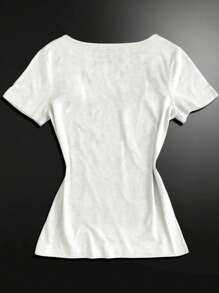 SHEIN EZwear Áo thun tay ngắn in khẩu hiệu thường ngày mùa hè dành cho nữ - trắng - Xem 2
