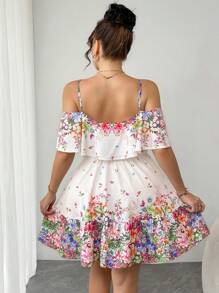 SHEIN Clasi Abito lungo da donna taglie forti con fantasia floreale, scollo annodato e volant, stile da vacanza - Multicolore - Visualizzare 2