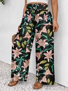 SHEIN Frenchy Plus Size Floral Print Casual Pants, Suitable For Summer,Summer Pants