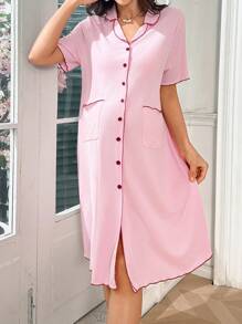 SHEIN Vestaglia da notte premaman casual con bottoni a scatto e bordi a contrasto