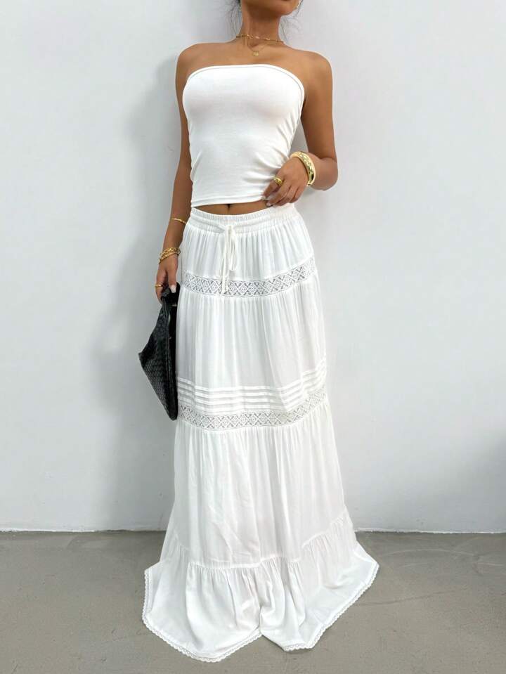 ミニスカート Polysooem 25SS BOTH SKIRT AND TOP IN LACE WHITE Sexy Women Lace Mini Skirt Gothic Pencil Skirts Flower