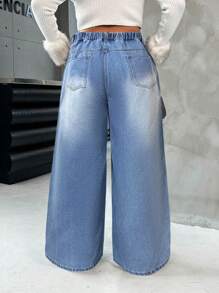 SHEIN ICON Oversized Blue Jeans BlingBling Diamond Wide-Leg Pants Summer Street Wear Music Festival Wear Y2K - Light Wash - View 2