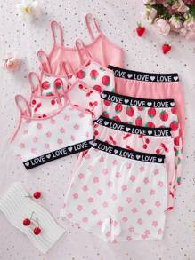 Set de 8 piezas de ropa interior para niñas con estampado de corazones y cintura elástica