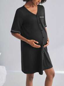 BloomMama Maternity Short Sleeve Nursing Nightgown With Lace&Button,Fashion Loungewear Sleepwear Pajama Dress Sleep Shirt