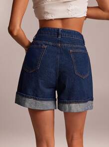 SHEIN Forever 21 夏季女士浪漫牛仔短裤，适合舞会/正式场合/生日/90 年代/商务休闲女士/优雅/西部装/外出/时尚/休闲/千禧年/俱乐部/办公室/鸡尾酒会/复古/紧身/狂欢节/搞笑/优雅/老钱/街头服饰/度假/乡村音乐会/工作/端庄/春假/单身派对/音乐会/坏人/基本款/毕业/ A 字裙/女牛仔/通勤仙女风格/牛仔短裤 - 藍色 - 查看 2