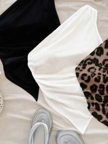 Soleia 3 件套女士夏季豹纹纯色不对称下摆无袖上衣适合海滩风格 - 彩色 - 查看 5