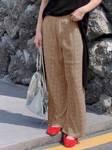 Dazy Kids Tween Girls' Vacation Textured Geometric Wide Leg Loose Casual Pants - Khaki - View 3