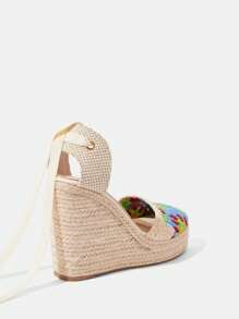 Styleloop Rope Woven Platform Wedge Sandals For Party, Wedding, Casual, Holiday Wear - Multicolor - View 5
