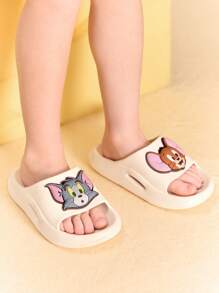 TOM & JERRY X SHEIN Cute Cartoon Graphic White Children's EVA Slippers, Suitable For Toddlers And Kids, For Indoor, Shower Or Outdoor Use, Lightweight, Comfortable And Non-Slip, For Boys And Girls