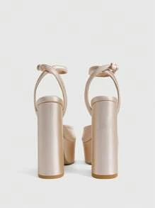 CUCCOO SZL Women's Fashion Nude Color Platform Strap Thick Heel Pumps, Suitable For Commuting, Dates, Gatherings, Holidays & Parties For Christmas Spring Shoes - Apricot - View 4