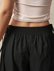 Bohemela 女度假高腰抽绳阔腿裤纯棉半身裙女长裙阔腿裙裤裙女半身裙 - 黑色 - 查看 7