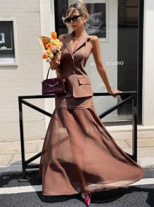 Siren Gaze Professional Women Clothes Graduation Dress Business Casual Woman Women Two Pieces Outfits For Daily Wear Summer Elegant Brown - Brown - View 4