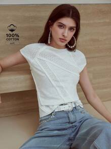 MOTF STUDIO CONTRAST LACE RAGLAN SLEEVE T-SHIRT