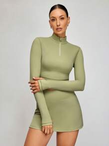 Activina Women Solid Color Fitted Cropped Top And Mini Skirt Sports Tracksuits Women Set Suit For Daily Wear & Tennis Dress Workout Women Set - Green - View 5