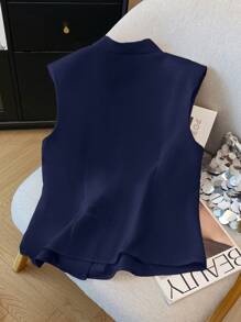 SHEIN Clasi 无袖开衫衬衫，优雅精致的女性设计 - 藏蓝色 - 查看 2